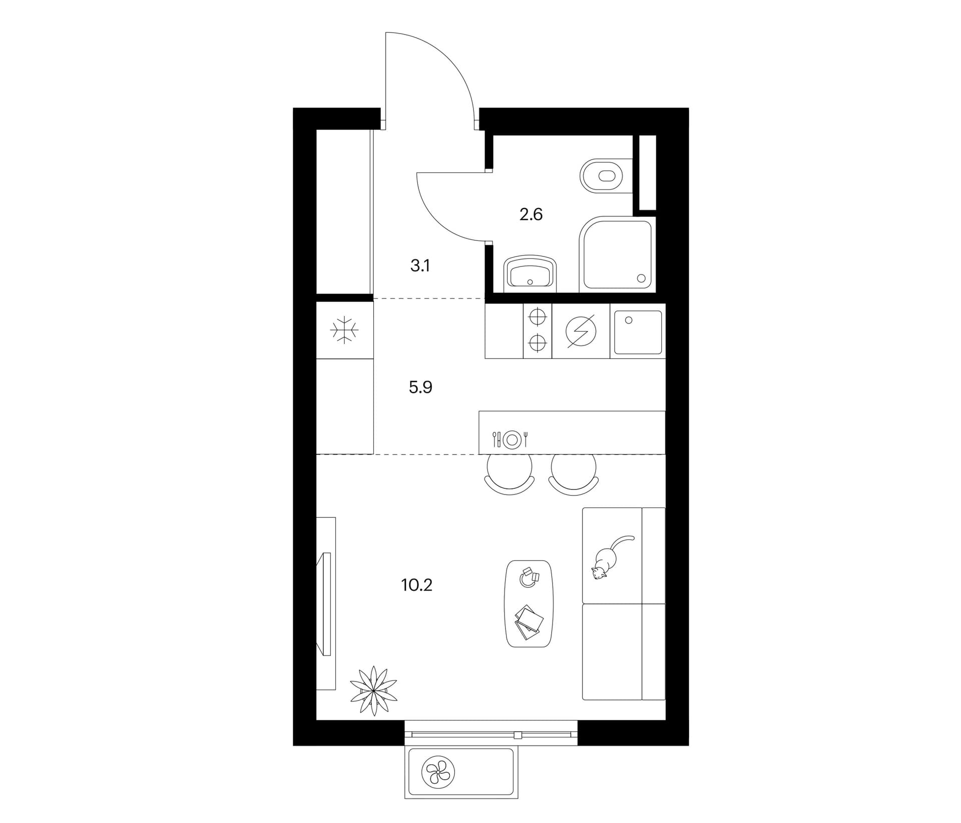 Планировка: Студия 21,8 м² в ЖК «Белая Дача парк»