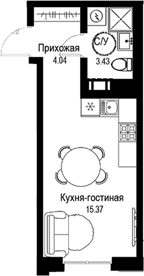 Планировка: Студия 22,8 м² в ЖК «ID Petrogradskaya»