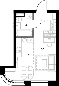 Планировка: Студия 31 м² в ЖК «Адмирал»