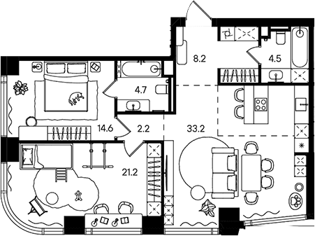 Планировка: Евротрёшка 88,6 м² в ЖК «СТОУН Блик»