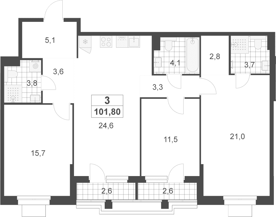 Планировка: Квартира евро-4 99,2 м² в ЖК «Деснаречье»