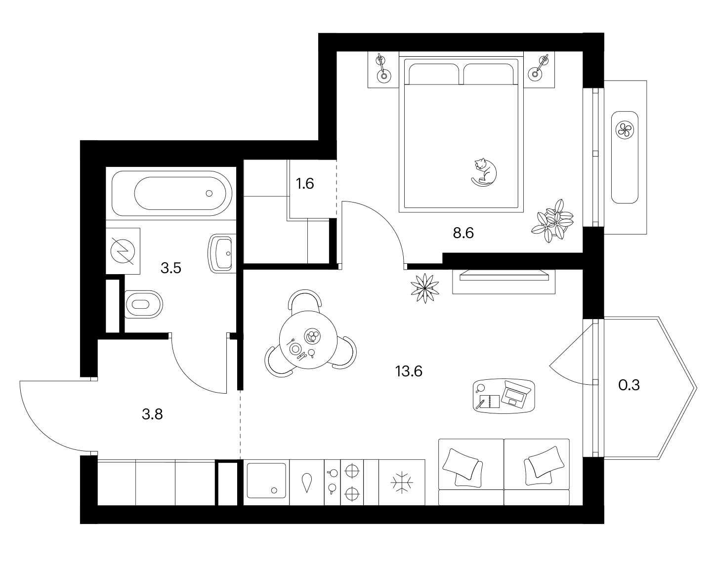 Планировка: 1-комнатная квартира 31,1 м² в ЖК «Ярославский»