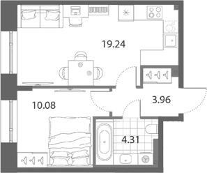 Планировка: Евродвушка 37,6 м² в ЖК «Нева Арт»