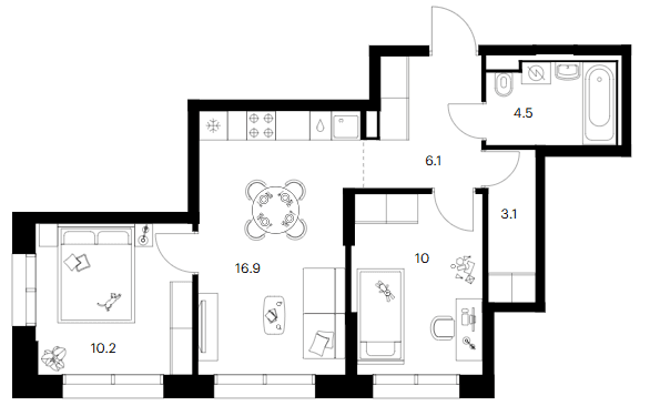 Планировка: 2-комнатная квартира 50,8 м² в ЖК «Зеленый парк»