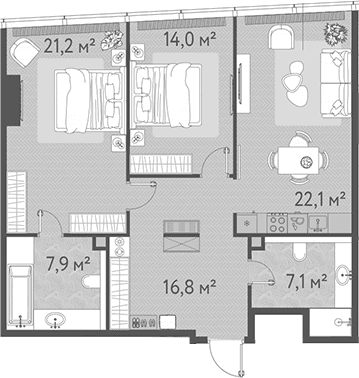 Планировка: Евротрёшка 89,1 м² в ЖК «ОНЕ»