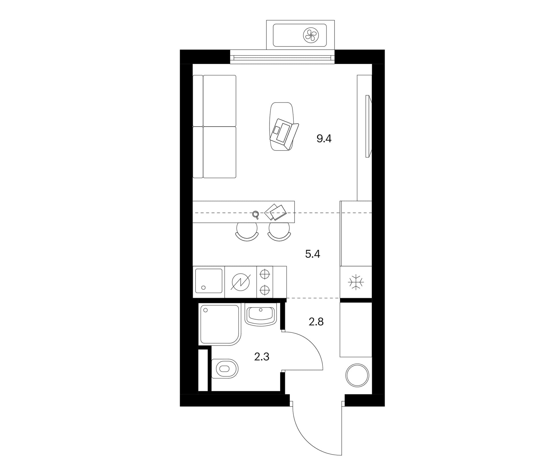 Планировка: Студия 19,9 м² в ЖК «Белая Дача парк»