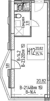 Планировка: Студия 23,9 м² в ЖК «Аметист»