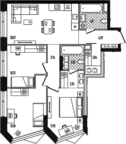 Планировка: Квартира евро-4 79,6 м² в ЖК «Репаблик»