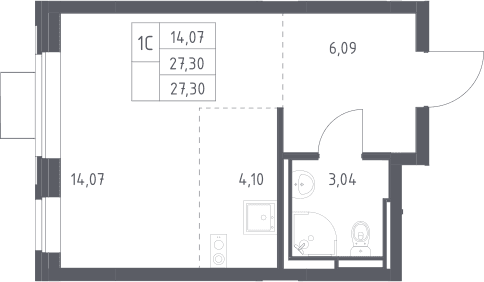 Планировка: Студия 27,3 м² в ЖК «Богдановский лес»