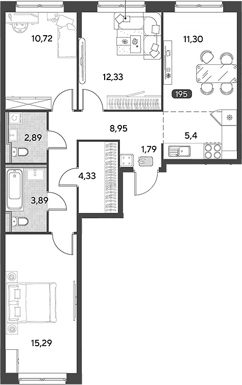 Планировка: Квартира евро-4 76,9 м² в ЖК «Космопарк»