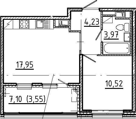 Планировка: Евродвушка 36,7 м² в ЖК «Новгородская 8»
