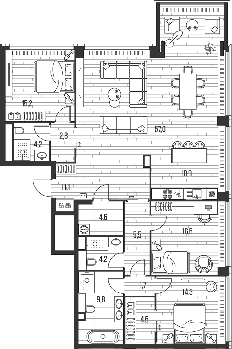 Планировка: Квартира евро-4 163,2 м² в ЖК «HIGH LIFE»