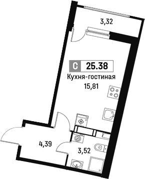 Планировка: Студия 23,7 м² в ЖК «Авиатор»