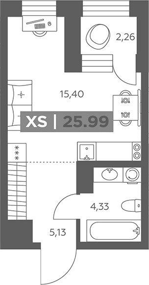 Планировка: Студия 24,9 м² в ЖК «Солар Парк»