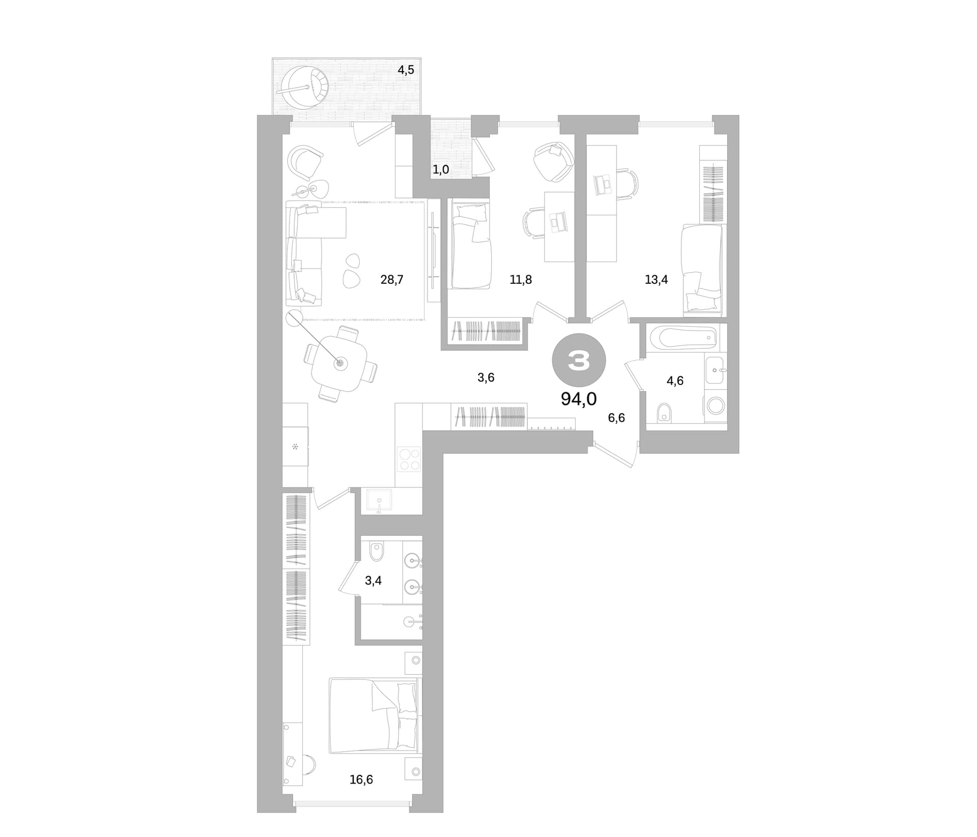 Планировка: Квартира евро-4 88,5 м² в ЖК «Северный ветер»