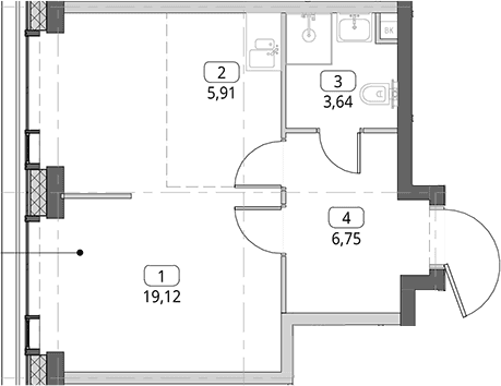 Планировка: Студия 35,4 м² в ЖК «СИТИДЗЕН»