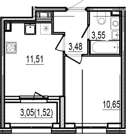 Планировка: Евродвушка 29,2 м² в ЖК «Оптимист»