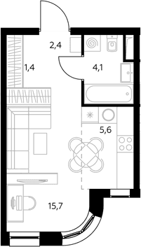 Планировка: Студия 29,6 м² в ЖК «Адмирал»