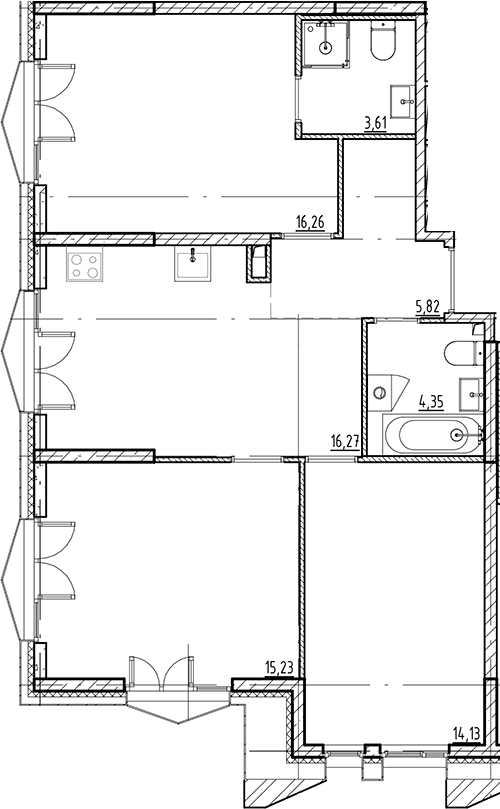 Планировка: Квартира евро-4 75,7 м² в ЖК «Галерная Гавань»