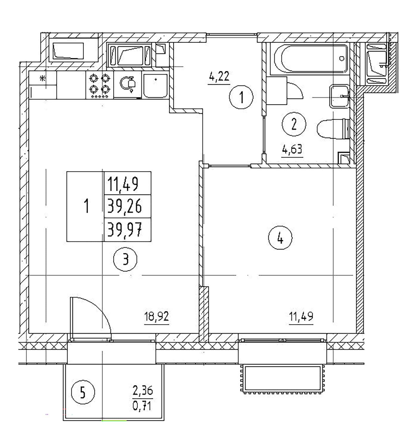 Планировка: Евродвушка 39,3 м² в ЖК «Респект»