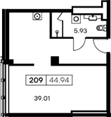 Планировка: Студия 43,9 м² в ЖК «Апарт-отель Заневский»