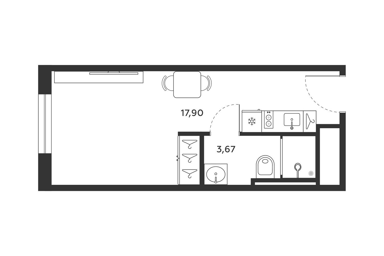 Планировка: Студия 21,5 м² в ЖК «МФК SAAN»