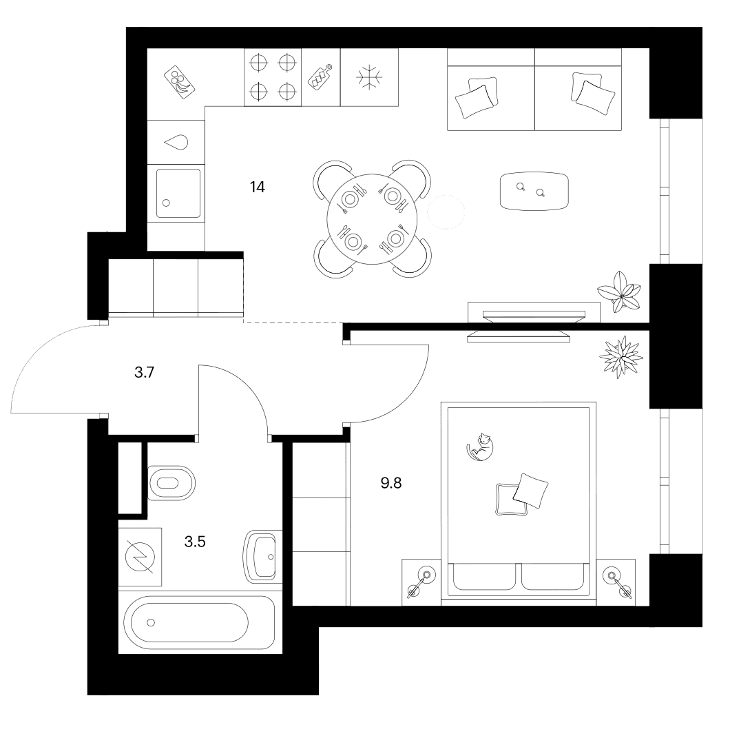 Планировка: 1-комнатная квартира 31 м² в ЖК «Строгино 360»