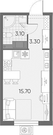 Планировка: Студия 22,1 м² в ЖК «Ручьи 2»