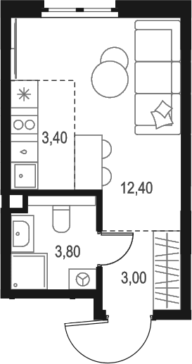 Планировка: Студия 22,6 м² в ЖК «Левел Мечникова»