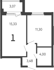 Планировка: 1-комнатная квартира 34,1 м² в ЖК «17 линия»