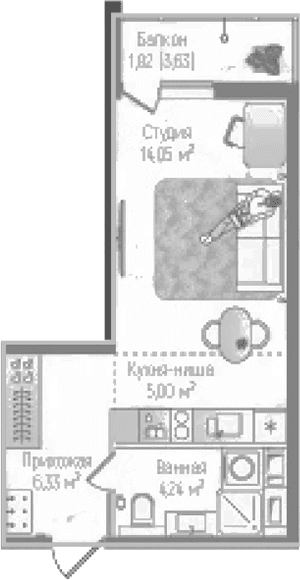 Планировка: Студия 29,6 м² в ЖК «Рига Хиллс»