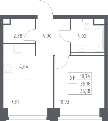 Планировка: Евродвушка 35,2 м² в ЖК «НОВА»