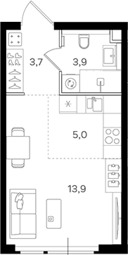 Планировка: Студия 26,5 м² в ЖК «НАЗАРЕ»
