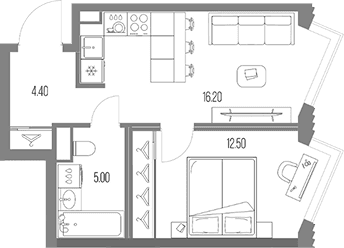Планировка: 1-комнатная квартира 38,1 м² в ЖК «Северный Порт»