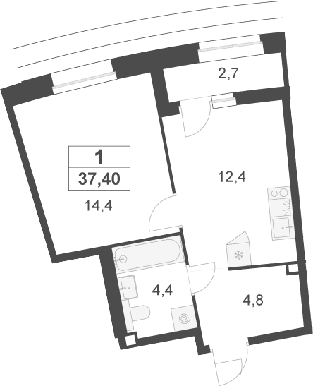 Планировка: 1-комнатная квартира 36,1 м² в ЖК «Деснаречье»