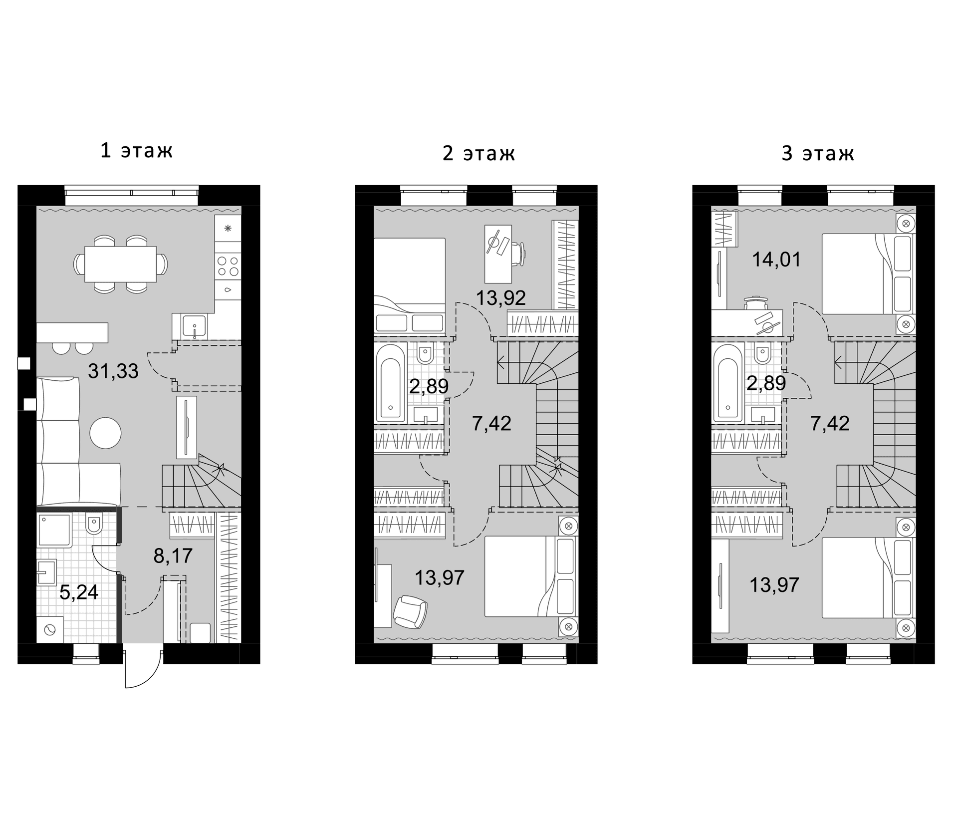 Планировка: Таунхаус 121,2 м² в ЖК «Жаворонки Клаб»