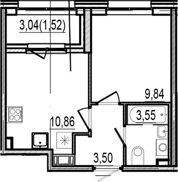 Планировка: 1-комнатная квартира 27,8 м² в ЖК «Оптимист»
