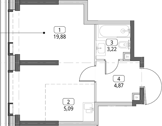Планировка: Студия 33,1 м² в ЖК «СИТИДЗЕН»