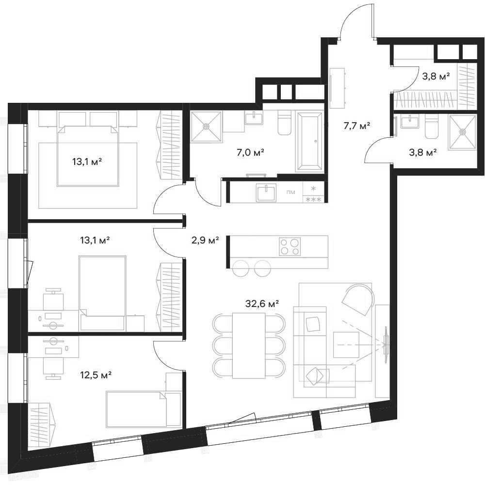 Планировка: Квартира евро-4 97,8 м² в ЖК «Союз»