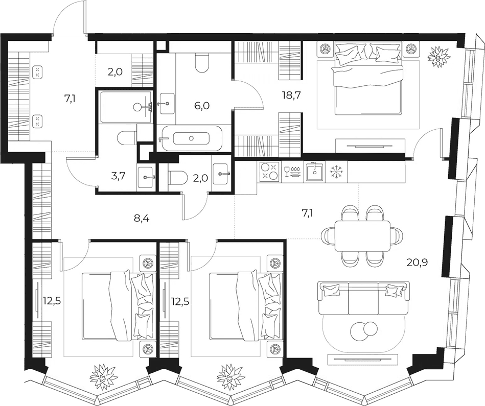 Планировка: Квартира евро-4 100,9 м² в ЖК «МАСТЕРС»