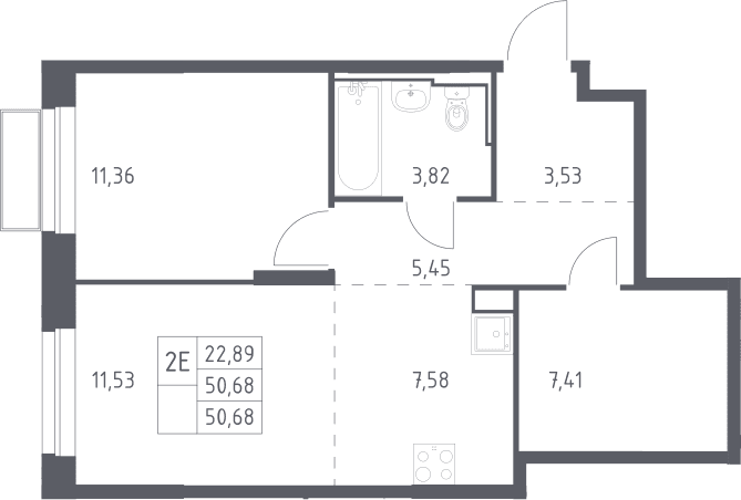 Планировка: Евродвушка 50,7 м² в ЖК «Долина Яузы»