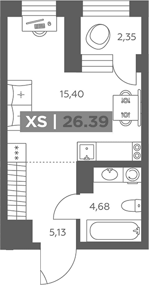 Планировка: Студия 25,2 м² в ЖК «Солар Парк»