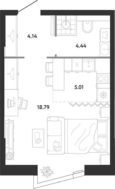 Планировка: Студия 32,4 м² в ЖК «Ридж»