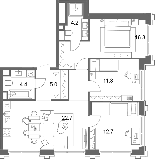 Планировка: Квартира евро-4 79,7 м² в ЖК «ОМ Ботанический»