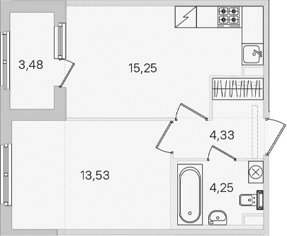 Планировка: 1-комнатная квартира 37,4 м² в ЖК «Дубровский»