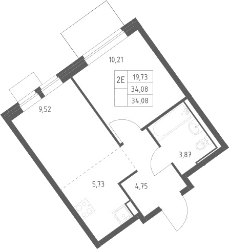 Планировка: Евродвушка 34,1 м² в ЖК «Молжаниново»