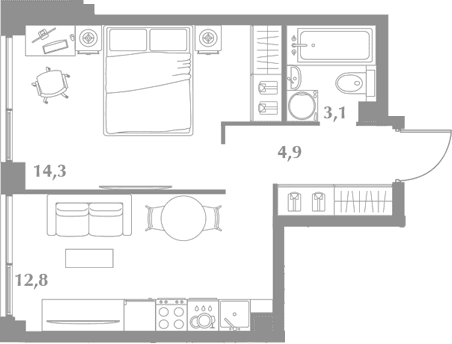 1-комнатная квартира