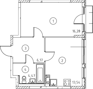 Планировка: 1-комнатная квартира 40,6 м² в ЖК «Новое Колпино»