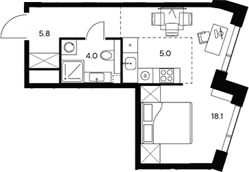 Планировка: Студия 32,9 м² в ЖК «НЕКСУС от Аквилон»