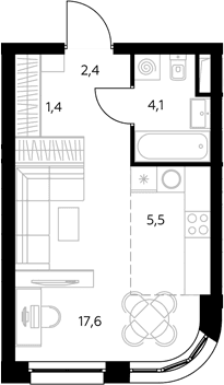 Планировка: Студия 31 м² в ЖК «Адмирал»